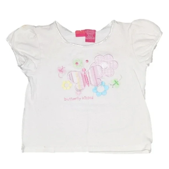 In FULL SPRING White Short Sleeve Tee with Butterfly and Flowers - Picture 1 of 2